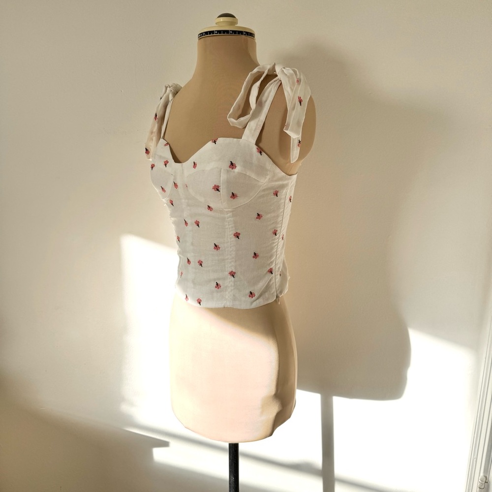NWT Kourt Floral White Tie Strap Bustier Corset Top sz XS / 2 - Picture 4 of 16